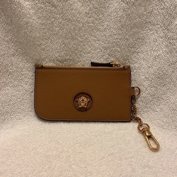 Versace unisex La Medusa caramel Vitello keychain card holder wallet charm NEW - Picture 7 of 11